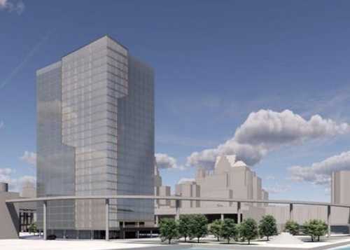 Detroit Development News on X: The Louis 25-story, 500 unit new  construction on the former site of the Joe Louis Future site plans include  expansion of Huntington Place, hotel(s) and street reconfiguration